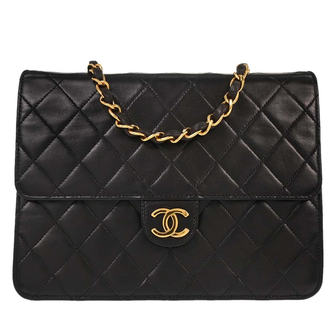 CHANEL Classic Single Flap Small Black Lambskin Shoulder Bag: CHANEL Classic Single Flap Small Black Lambskin Shoulder Bag Small Chanel half flap shoulder bag in black lambskin with a pushlock turn-lock closure and shoulder strap. This women's shoulder bag is ma