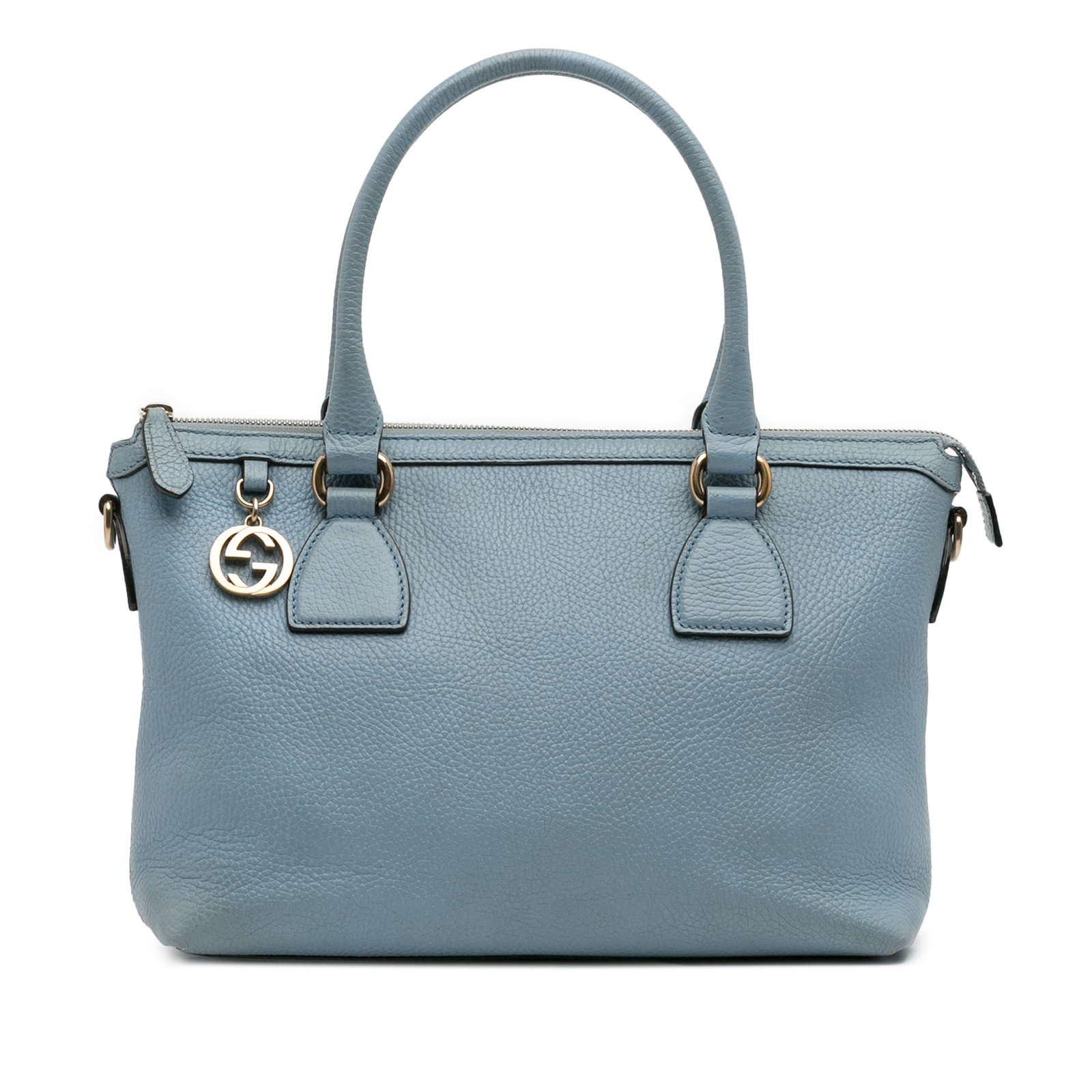 Gucci Charmy Satchel Blue Leather with GG Logo Accent: Gucci Charmy Satchel Blue Leather with GG Logo Accent This Gucci Leather Interlocking G Charmy Satchel is a stylish and functional accessory crafted from high-quality leather. It features a leather bo