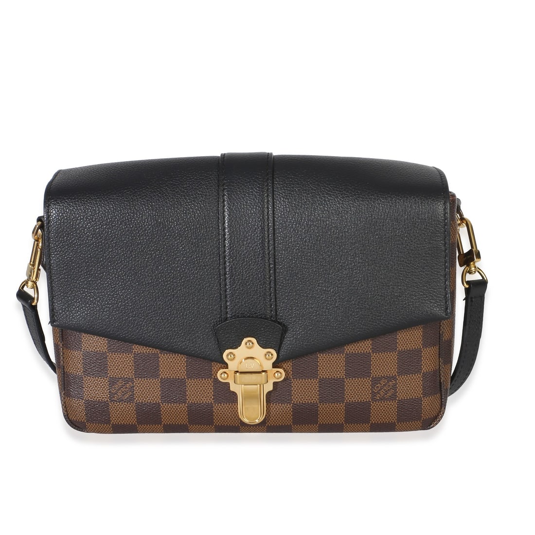 Louis Vuitton Clapton PM Shoulder Bag Damier Ebene Canvas Black Brown: Louis Vuitton Clapton PM Shoulder Bag Damier Ebene Canvas Black Brown Pre-owned Louis Vuitton Clapton PM shoulder bag in black and brown Damier Ebene canvas. This unisex design features a push-lock cl