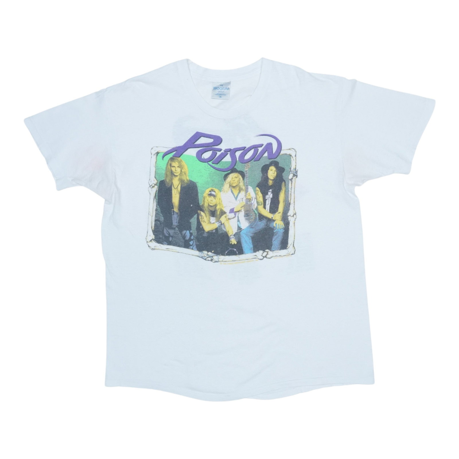 Vintage 1990 Poison Flesh and Blood Tour Concert Tee White Poly Cotton: Vintage 1990 Poison Flesh and Blood Tour Concert Tee White Poly Cotton This is an original vintage 1990 Poison Flesh & Blood Tour shirt featuring front and back graphics. The shirt is made from a 50/5