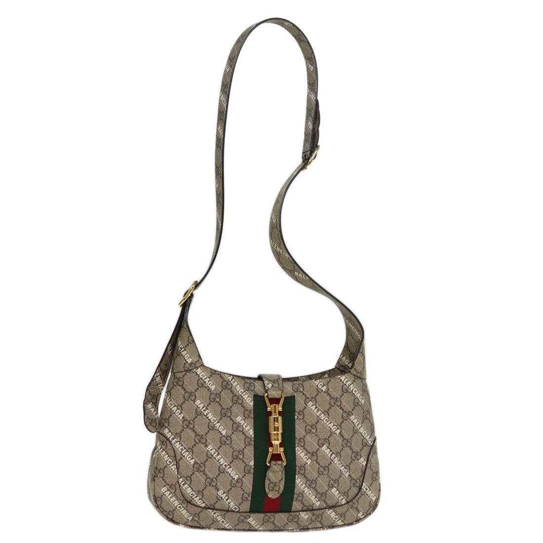 Gucci 636706 Jackie Sherry Web GG Supreme Beige Canvas Shoulder Bag: Gucci 636706 Jackie Sherry Web GG Supreme Beige Canvas Shoulder Bag This Gucci shoulder bag is crafted from beige GG Supreme canvas and made in Italy. It comes with a dust bag and item box. The bag is