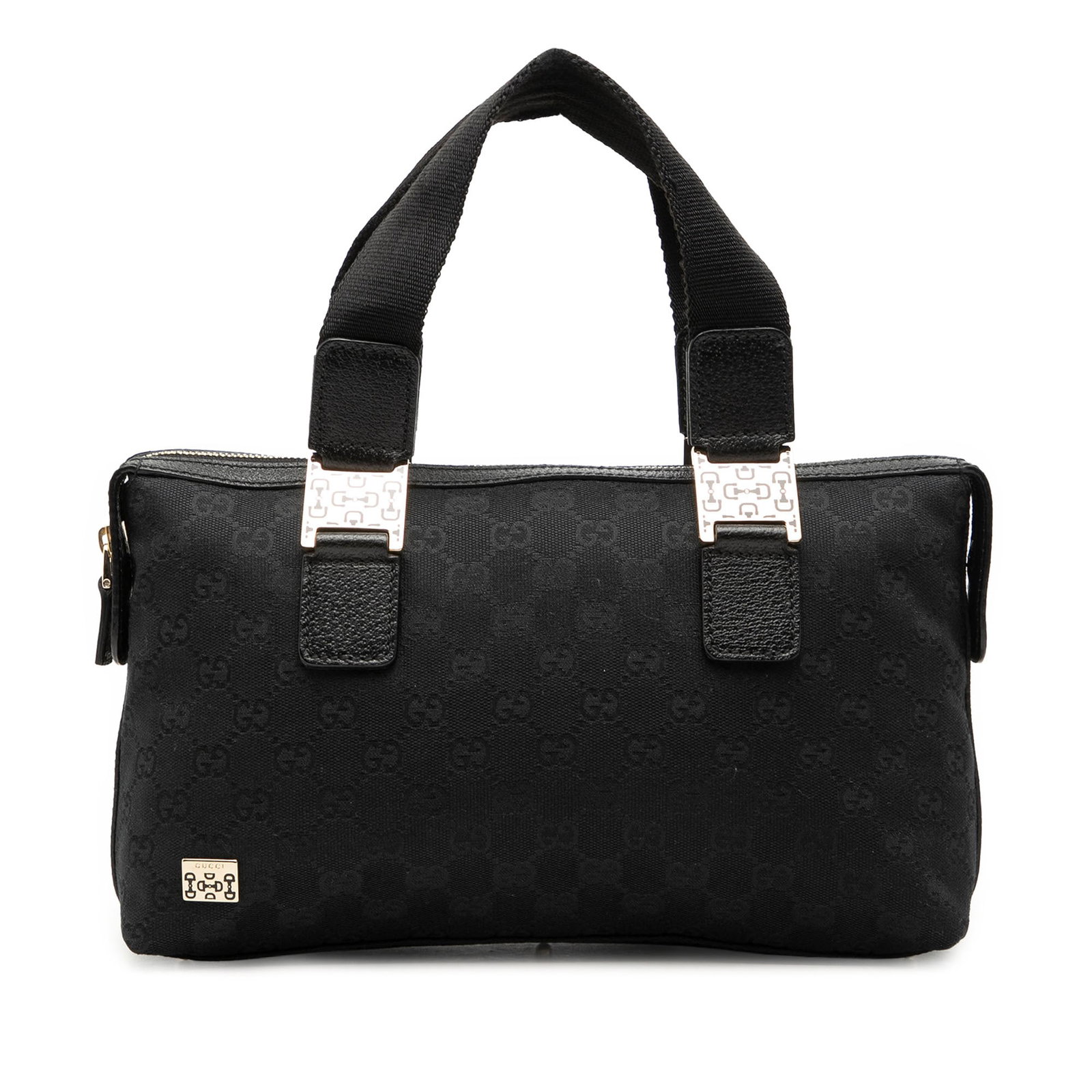 Gucci GG Canvas Pop Zip Top Black Handbag: Gucci GG Canvas Pop Zip Top Black Handbag Gucci GG Canvas Pop Handbag in black canvas with leather trim. This handbag features flat handles, a top zip closure, and an interior with zip and slip pocket