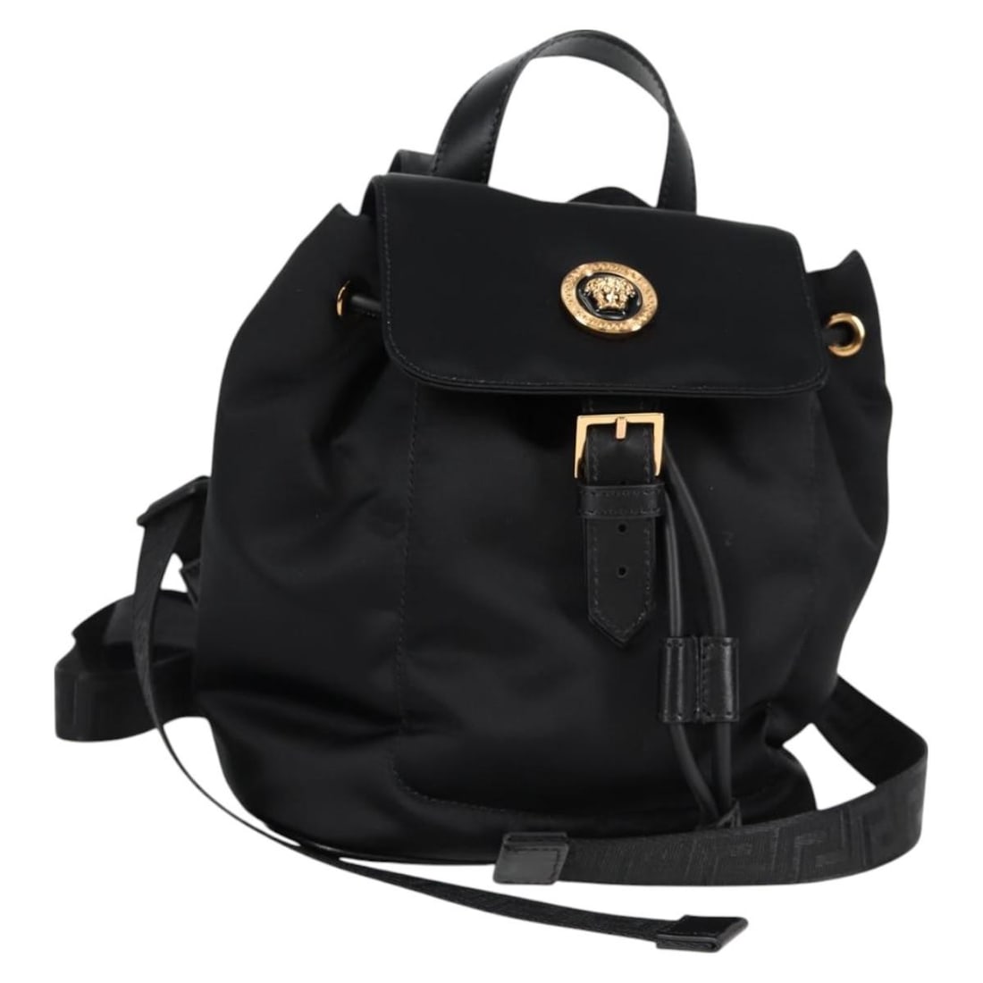Versace nylon backpack black and gold with dust bag: Versace nylon backpack black and gold with dust bag Versace backpack in black and gold nylon, made in Italy. It comes with a dust bag and is described as being in excellent condition overall, with no 