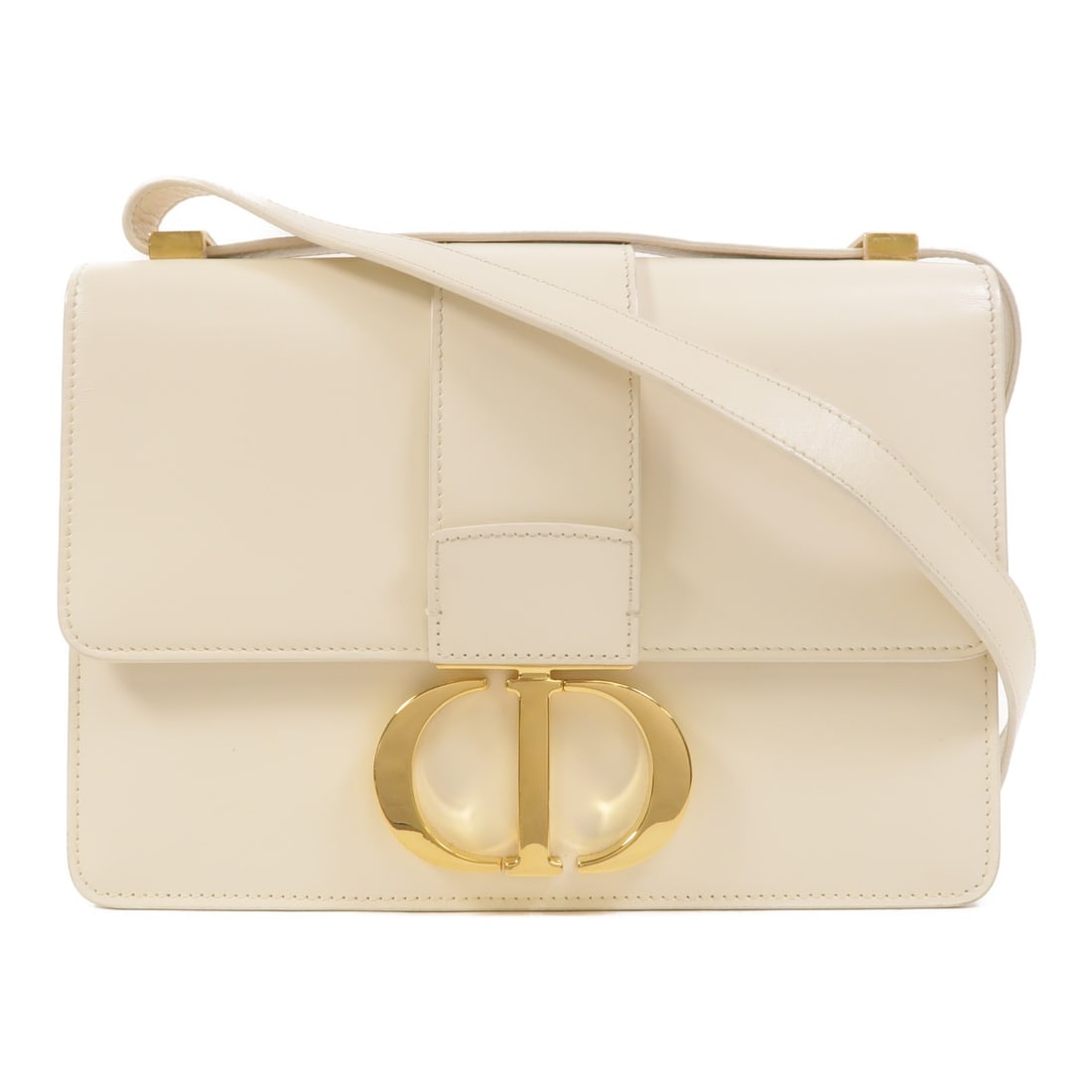 Dior 30 Montaigne white calfskin shoulder bag with CD hardware: Dior 30 Montaigne white calfskin shoulder bag with CD hardware Christian Dior 30 Montaigne shoulder bag in white calfskin leather with gold-tone hardware. It features one outside open pocket, one insi