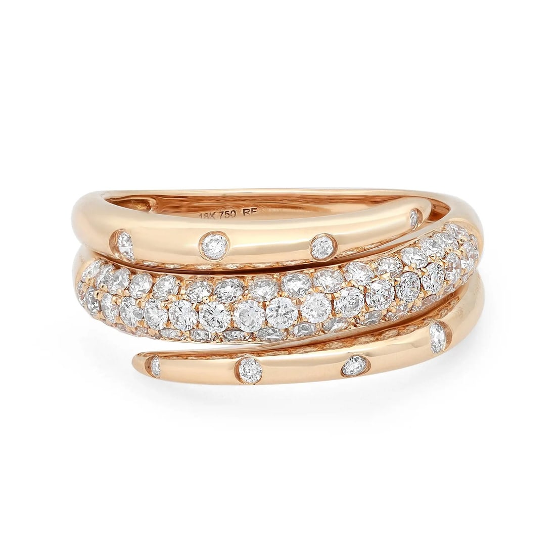 Rachel Koen 18K Yellow Gold Spiral Band Ring 0.78Cttw Diamonds Size 6.5: Rachel Koen 18K Yellow Gold Spiral Band Ring 0.78Cttw Diamonds Size 6.5 Elevate your style with this stunning Rachel Koen spiral band ring, expertly crafted in high-polished 18K yellow gold. This exqu