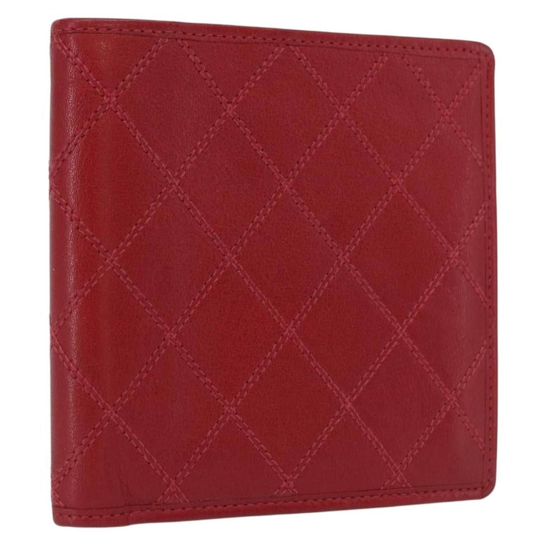 CHANEL CC Red Lamb Skin Matelasse Wallet France: CHANEL CC Red Lamb Skin Matelasse Wallet France Red CHANEL matelasse wallet in lamb skin, made in France. The wallet is described as rank B with reasonable wear and tear, showing slight rubbing on the