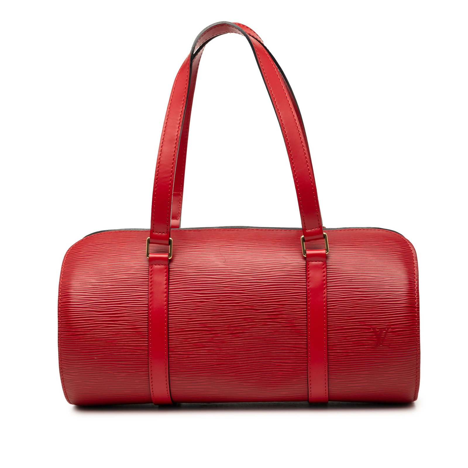 Louis Vuitton Epi Soufflot Red Leather Handbag: Louis Vuitton Epi Soufflot Red Leather Handbag Louis Vuitton Epi Soufflot bag in red leather, made in France. It features an epi leather body, flat leather handles, a top zip closure, and an interior 
