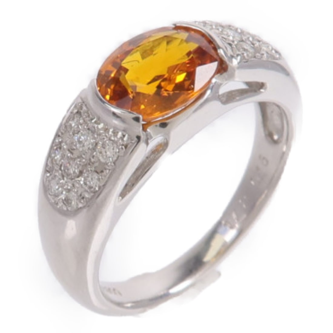 Pt900 Platinum Ring with Golden Sapphire and Diamond US 6: Pt900 Platinum Ring with Golden Sapphire and Diamond US 6 A ring featuring a golden sapphire and diamond design in PT900 platinum. The piece is sized US 6 and has a very good AB condition rating. The 