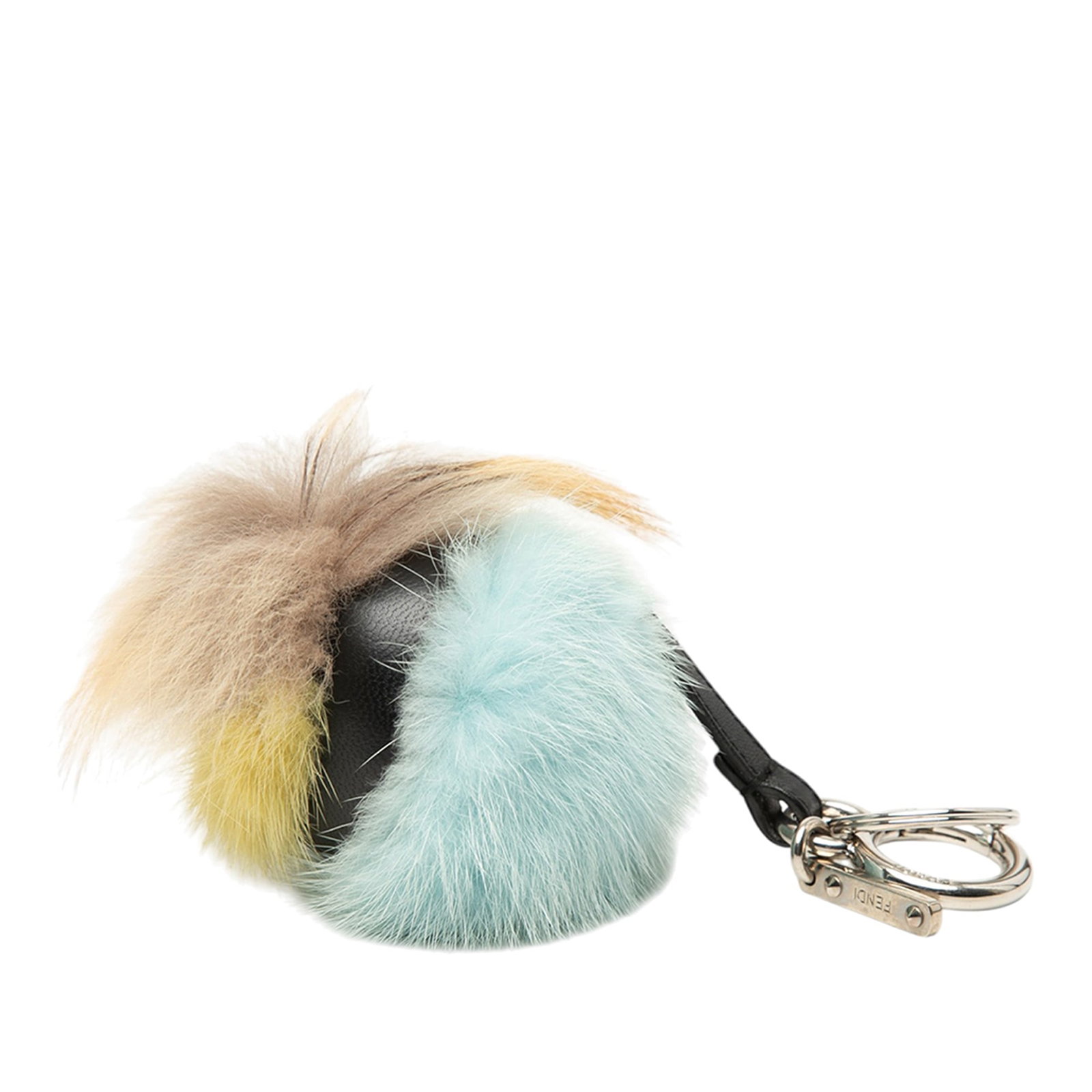 Fendi Monster Bug Fur Keychain Bag Charm Tricolor: Fendi Monster Bug Fur Keychain Bag Charm Tricolor Fendi Tricolor Fur Monster Bug Key Chain and Bag Charm from Italy, designed as an accessory with a fur body, flat leather strap, and circular snap hoo