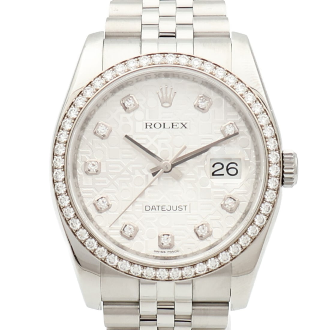 Rolex 116244G Datejust mens automatic watch white gold steel diamond: Rolex 116244G Datejust mens automatic watch white gold steel diamond ROLEX Datejust automatic watch, model 116244G (2014), with a silver and clear computer dial. It features an 18K white gold, stainle