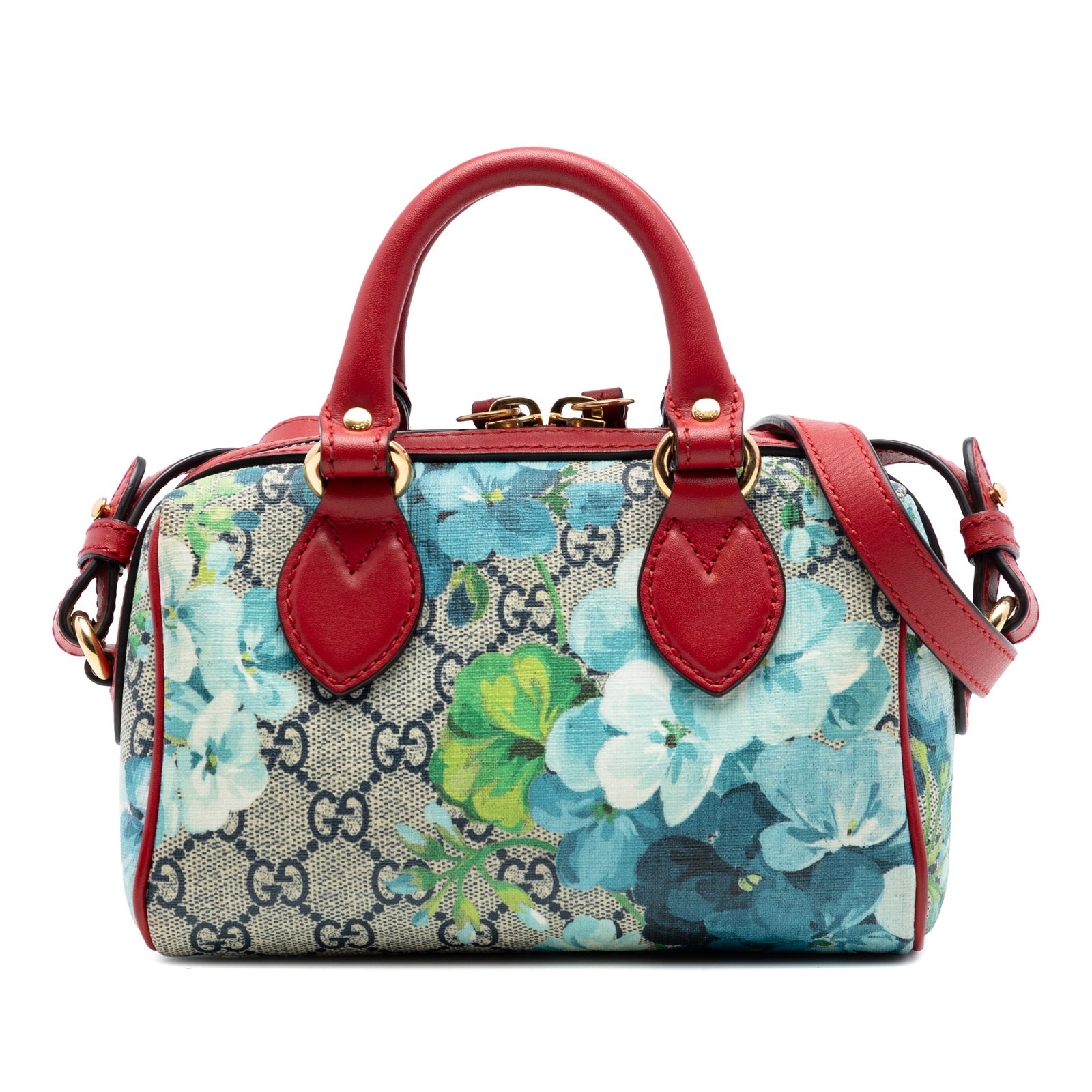 Gucci GG Supreme Blooms Mini Boston Satchel: Gucci GG Supreme Blooms Mini Boston Satchel Gucci Mini GG Supreme Blooms Boston Bag satchel in beige, made in Italy. It features a printed coated canvas body with leather trim, rolled leather handles,