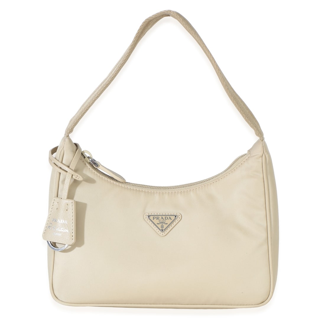 Prada Re-Edition 2000 beige nylon mini shoulder bag: Prada Re-Edition 2000 beige nylon mini shoulder bag This Prada Beige Re-Nylon Re-Edition 2000 Mini Bag is a stylish and versatile shoulder bag crafted from durable nylon in a neutral hue. It features 