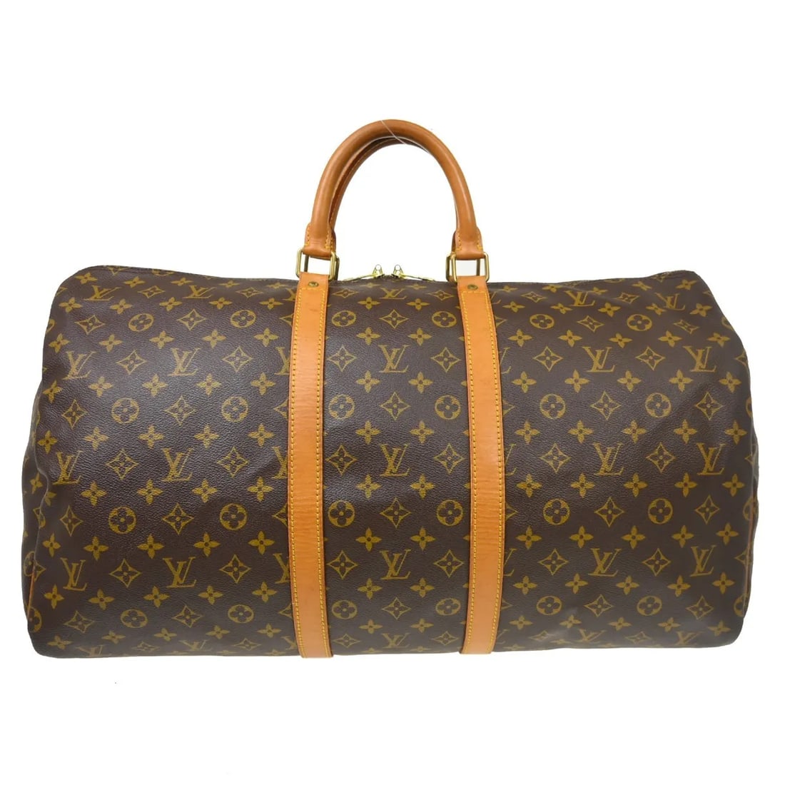 Louis Vuitton Keepall Canvas Travel Bag 55cm x 30cm x 25cm: Louis Vuitton Keepall Canvas Travel Bag 55cm x 30cm x 25cm This Louis Vuitton Keepall Bag features the iconic Monogram canvas in brown and is designed for unisex use. Crafted in France, the bag offers