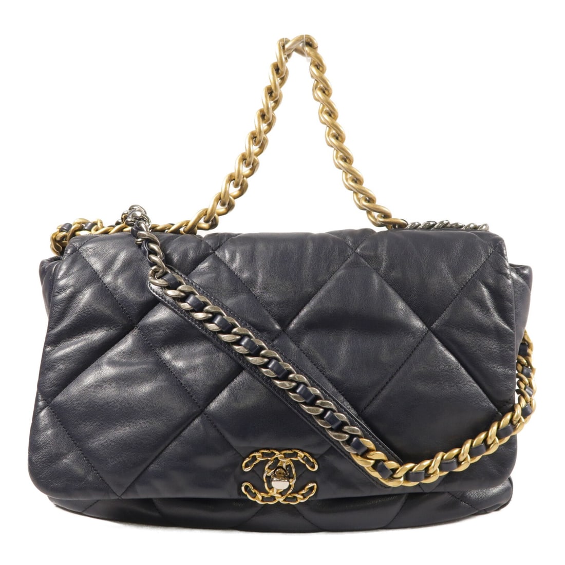 CHANEL AS1162 C19 Large 2Way Shoulder Bag Blue Lambskin: CHANEL AS1162 C19 Large 2Way Shoulder Bag Blue Lambskin CHANEL CC C19 Large 2Way Shoulder Bag, model AS1162, in blue lambskin (sheep leather). This women's bag features a 2-way shoulder bag style, blu