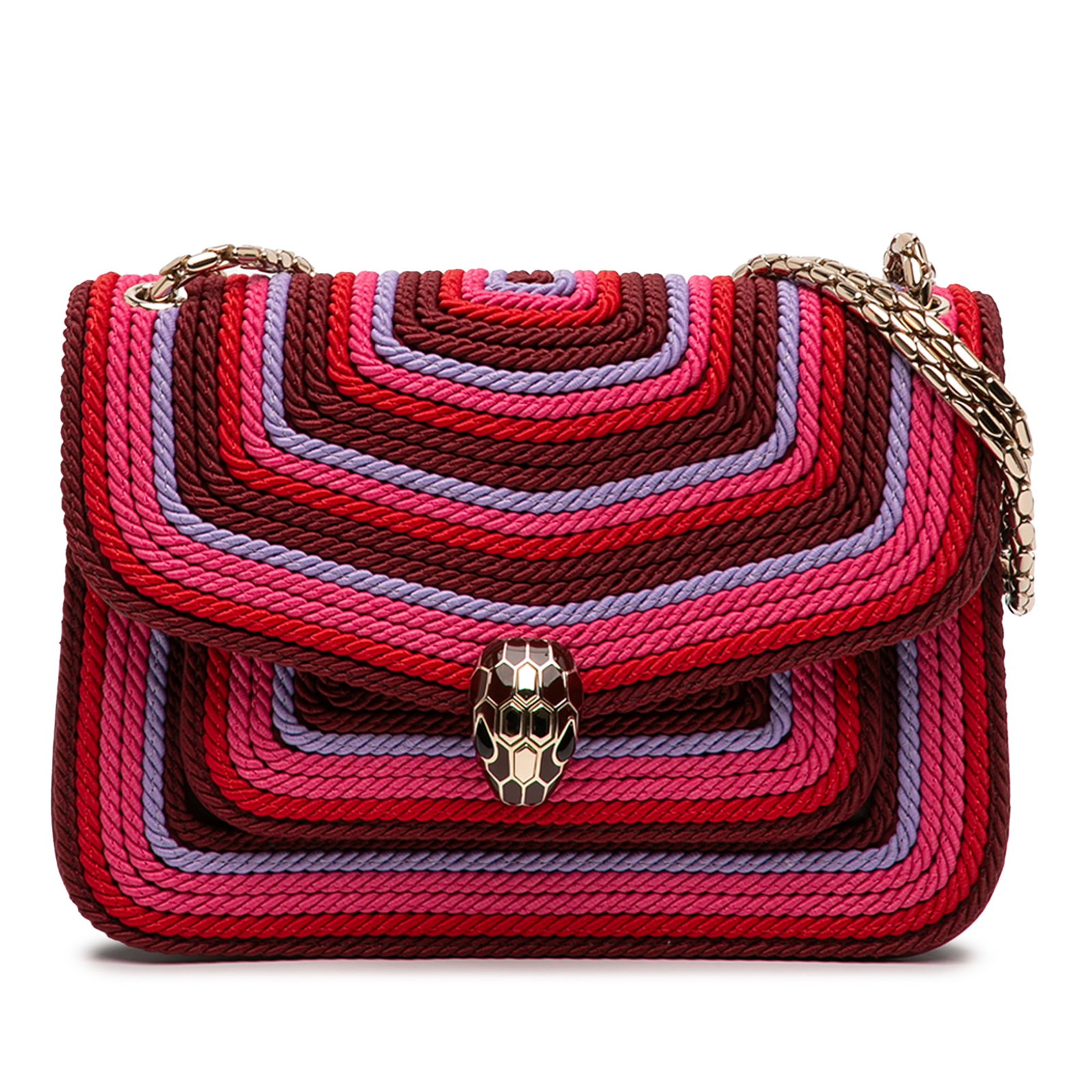Bvlgari Serpenti Forever Kaleidoscopia Pink Fabric Shoulder Bag: Bvlgari Serpenti Forever Kaleidoscopia Pink Fabric Shoulder Bag Bvlgari Serpenti Forever Kaleidoscopia shoulder bag in pink fabric with a chain link shoulder strap and front flap closure with magnetic