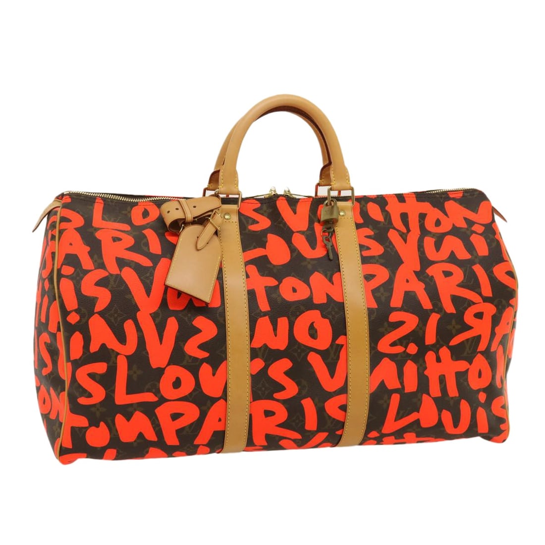 Louis Vuitton M93699 Keepall 50 Boston Bag Monogram Orange Graffiti: Louis Vuitton M93699 Keepall 50 Boston Bag Monogram Orange Graffiti Louis Vuitton Monogram Graffiti Keepall 50 Boston Bag in Monogram Canvas with an orange monogram/orange exterior color. This women's