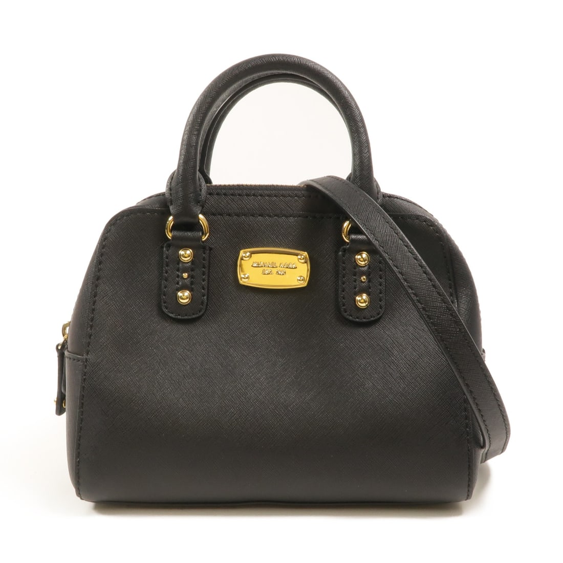 Michael Kors black calfskin 2 way shoulder bag with strap: Michael Kors black calfskin 2 way shoulder bag with strap Michael Kors 2-way shoulder bag in black calfskin (cowhide) leather. It features a shoulder strap accessory, black frame color, and gold hardw