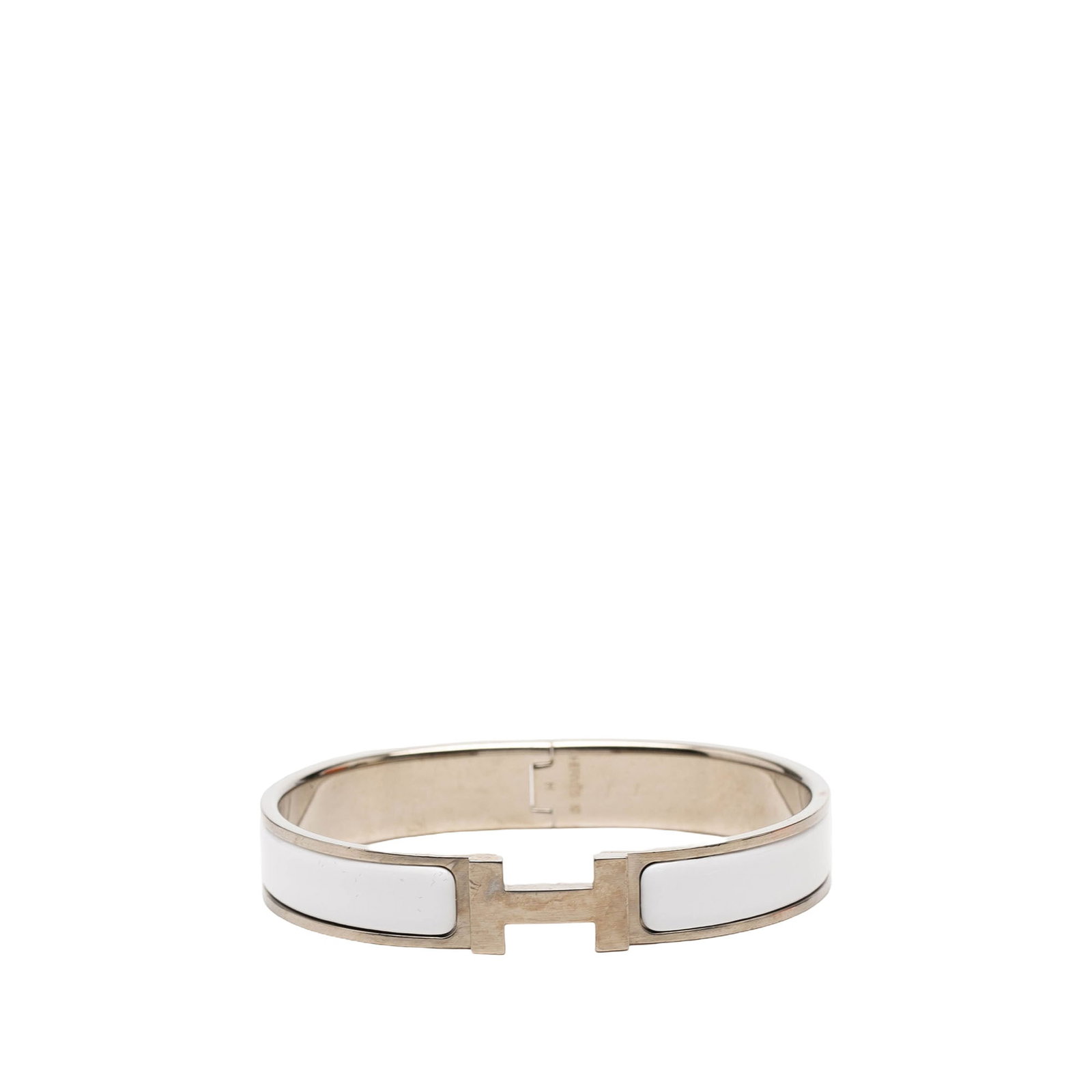 Hermes Clic H GM Narrow Enamel Bracelet White Palladium (1 of 5)
