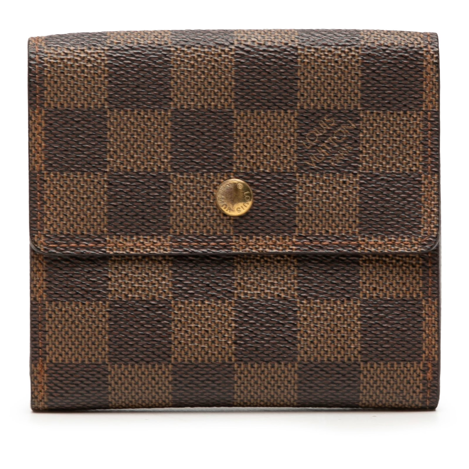 Louis Vuitton Portefeuille Elise Damier Ebene Brown Wallet: Louis Vuitton Portefeuille Elise Damier Ebene Brown Wallet Louis Vuitton Damier Ebene Portefeuille Elise wallet in brown Damier Ebene canvas with a flap and button clasp closure, interior slip pockets