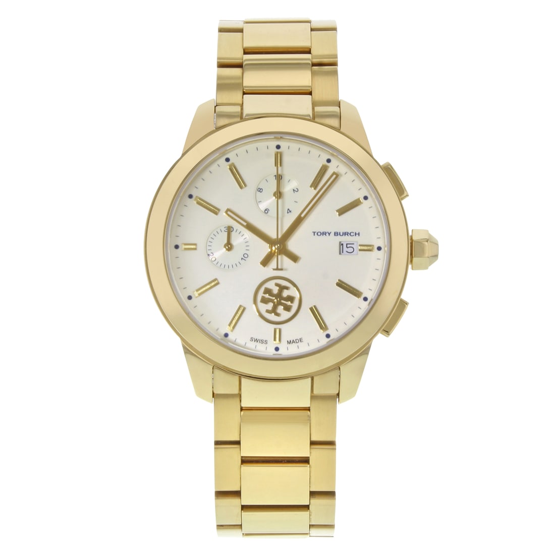 Tory Burch Collins TB1250 Yellow Gold Tone Cream Dial Quartz Ladies Watch: Tory Burch Collins TB1250 Yellow Gold Tone Cream Dial Quartz Ladies Watch Introducing the Tory Burch Collins TB1250, a stylish ladies' wristwatch designed for casual wear. This pre-owned timepiece fea