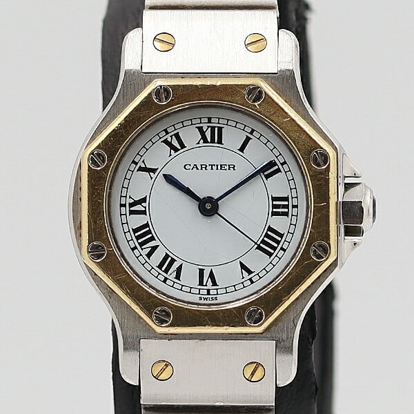 Cartier Santos Octagon SM 2037288 AT ladies automatic wristwatch: Cartier Santos Octagon SM 2037288 AT ladies automatic wristwatch Vintage Cartier Santos Octagon SM 2037288 AT automatic ladies wristwatch. This pre-owned women's watch is of Swiss origin and comes wit
