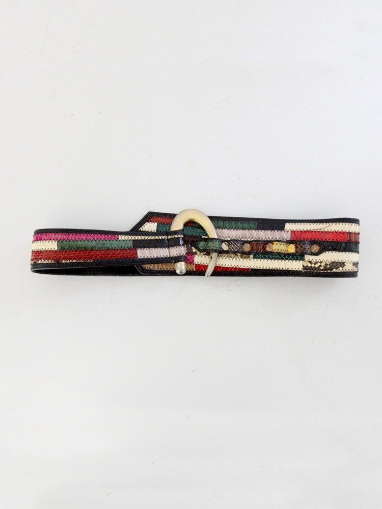 Vintage 80s Snakeskin Fashion Belt with Gold Tone Hook (1 of 6)