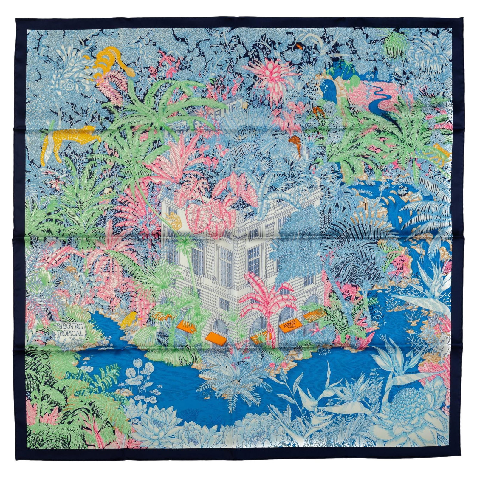 Tropical Garden Silk Square by Hermes with Box: Tropical Garden Silk Square by Hermes with Box Elevate your accessory collection with this exquisite Hermes Tropical Garden Silk Scarf. Crafted in France, this luxurious scarf features a stunning desi