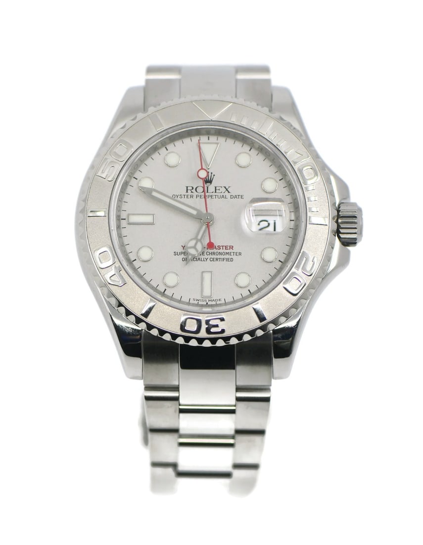 Rolex Yacht-Master 16622 Stainless Steel Automatic Date Watch: Rolex Yacht-Master 16622 Stainless Steel Automatic Date Watch This Rolex Yacht-Master wristwatch, reference 16622, features a 40mm polished stainless steel case with a matching silver dial and bidirec