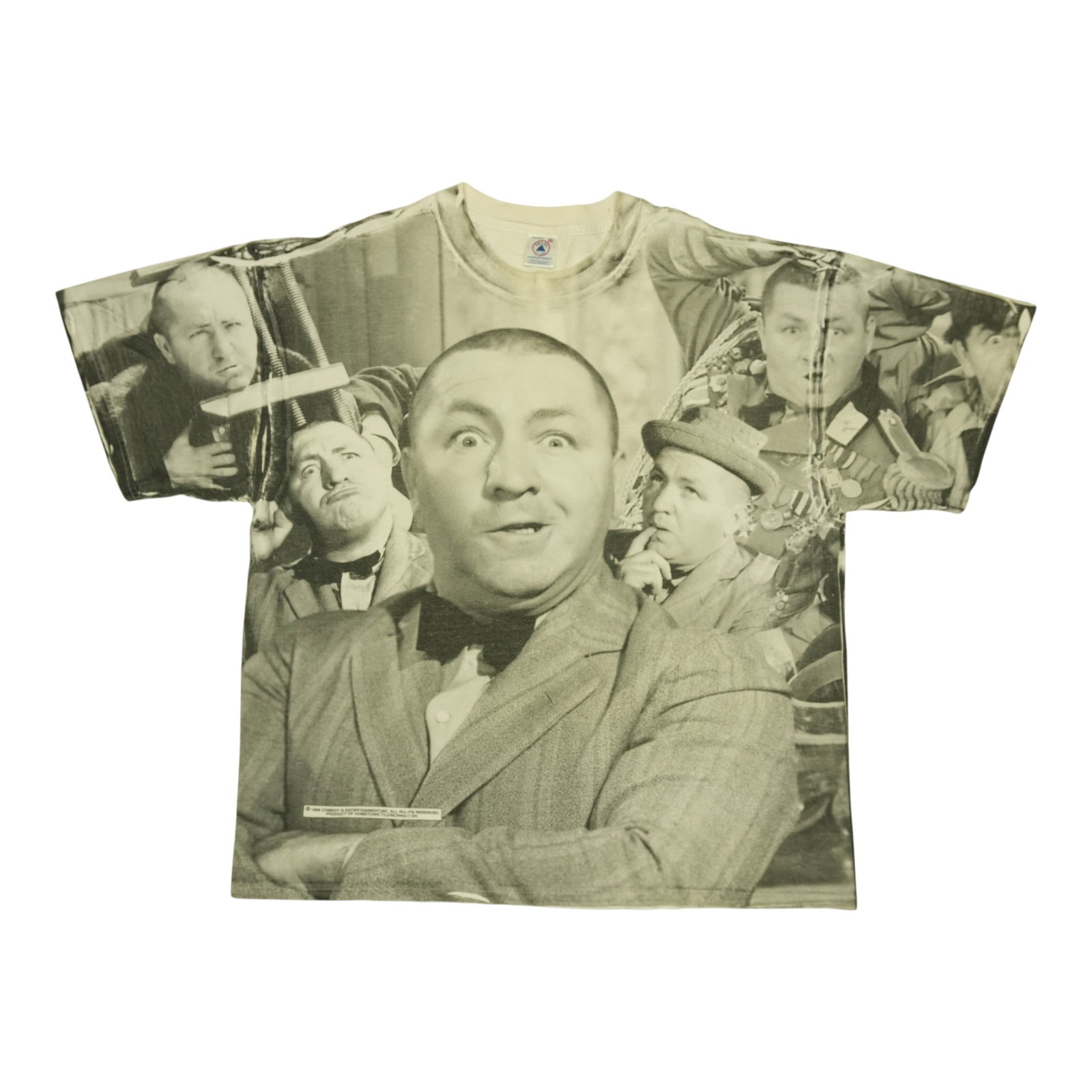 Vintage 1998 Curly Graphic Shirt Three Stooges All Over Print XXL: Vintage 1998 Curly Graphic Shirt Three Stooges All Over Print XXL This original vintage 1998 Three Stooges Curly all over print shirt features graphic designs on both the front and back. Made from 100