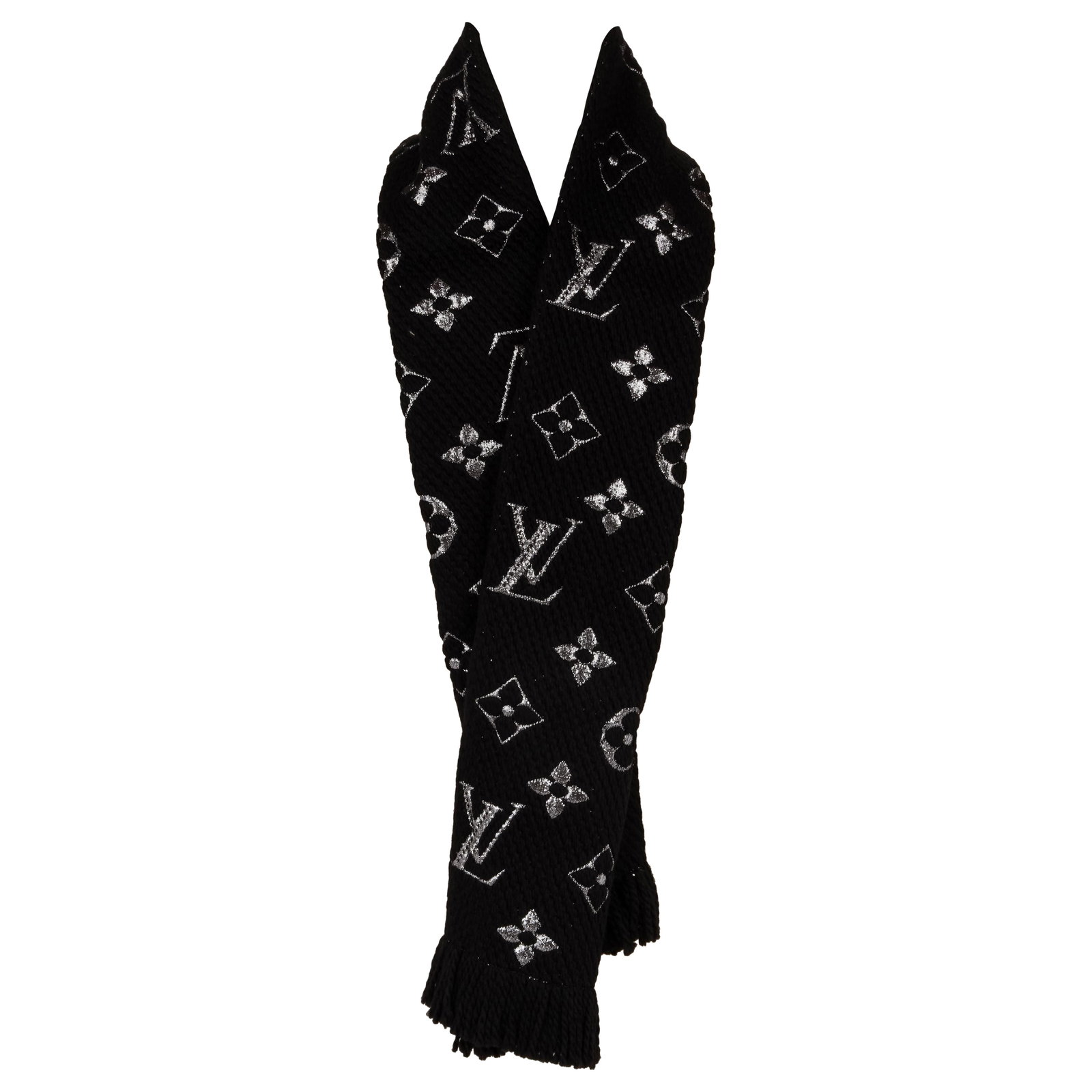 Louis Vuitton Black Logo Metallic Woven Scarf with Fringe (1 of 5)