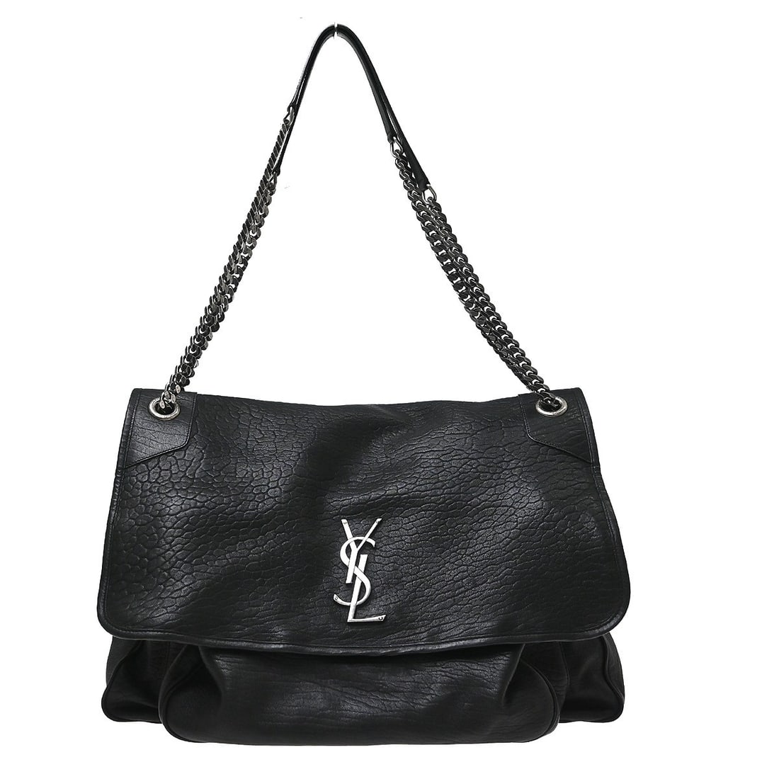 Large Black Leather Shoulder Bag Saint Laurent Niki: Large Black Leather Shoulder Bag Saint Laurent Niki Saint Laurent Niki shoulder bag in black leather, made in Italy. It features a magnetic closure, shoulder strap chain strap, inner pockets, and a lo