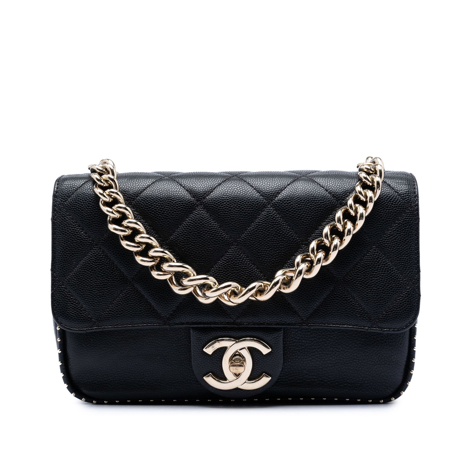 Chanel Small CC Studded Single Flap Quilted Caviar Bag (1 of 6)