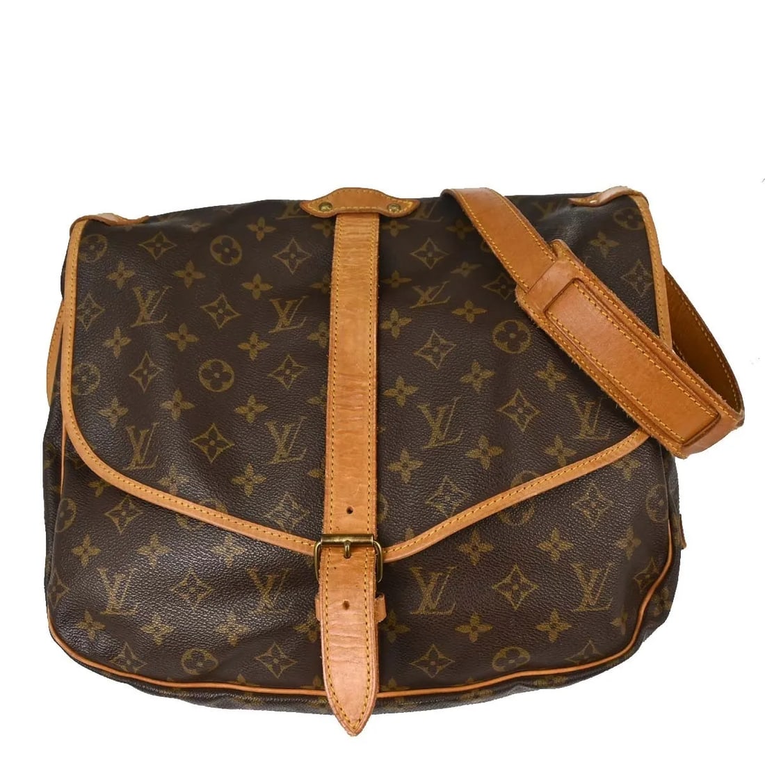 Louis Vuitton Saumur Brown Canvas Shoulder Bag: Louis Vuitton Saumur Brown Canvas Shoulder Bag Louis Vuitton Saumur shoulder bag in brown monogram canvas. This piece is made in France and is presented in fair condition with visible wear. The exteri