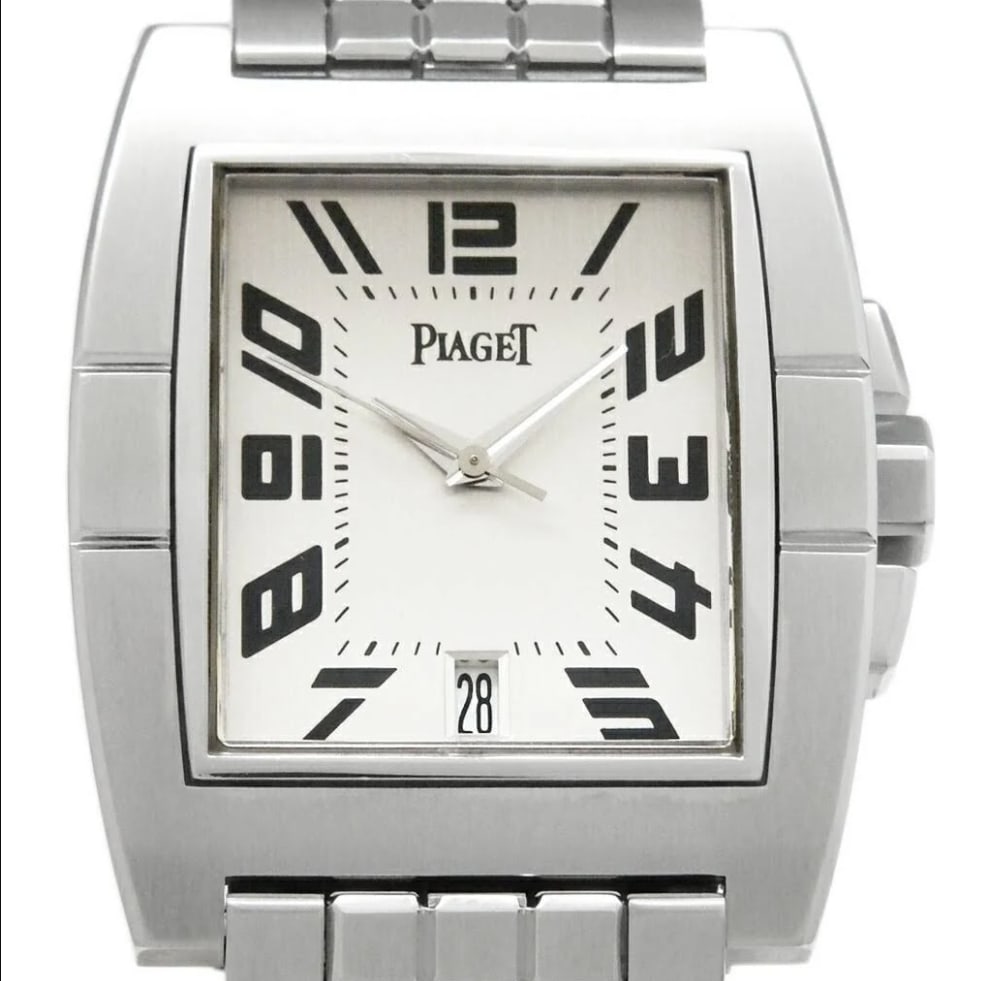 Piaget Upstream Unisex Watch Ref. 27050 P10023 Silver Arabic Dial: Piaget Upstream Unisex Watch Ref. 27050 P10023 Silver Arabic Dial Piaget Upstream watch with a silver Arabic dial and stainless steel bracelet. The bezel pops out, and the watch is presented as unisex