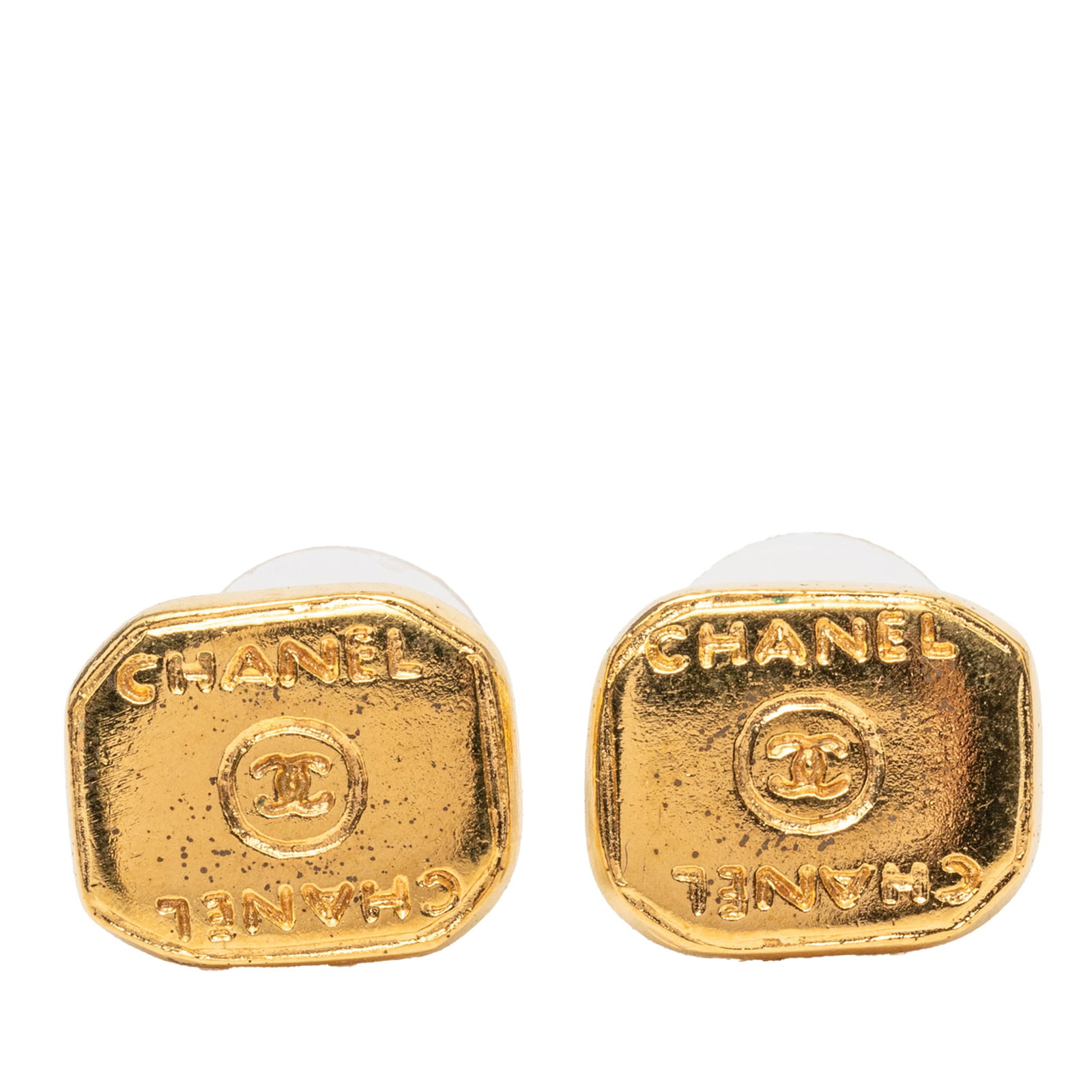 Chanel CC Gold Tone Metal Push Back Earrings (1 of 3)