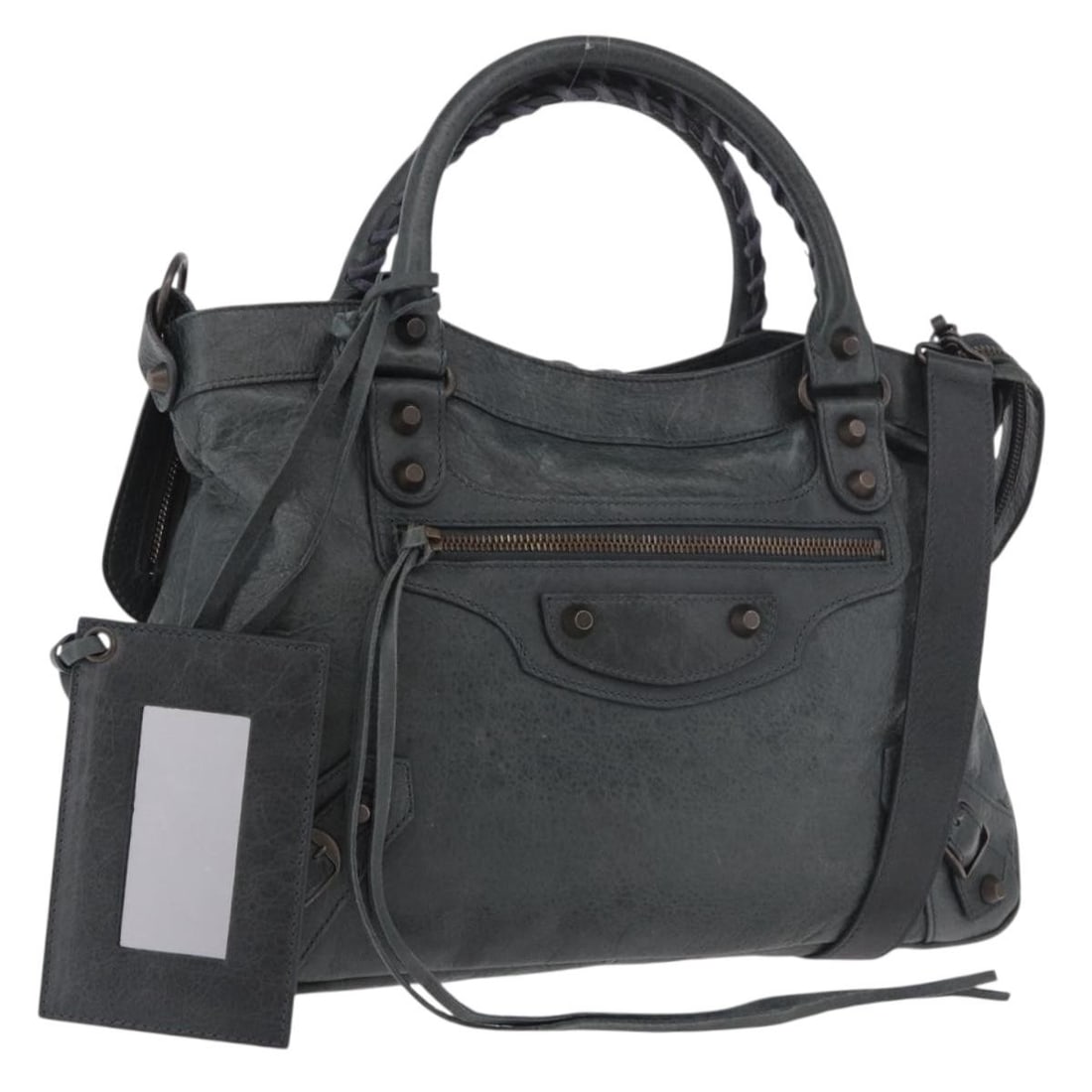 BALENCIAGA The Town Green Leather 2way Handbag with Strap Mirror (1 of 18)