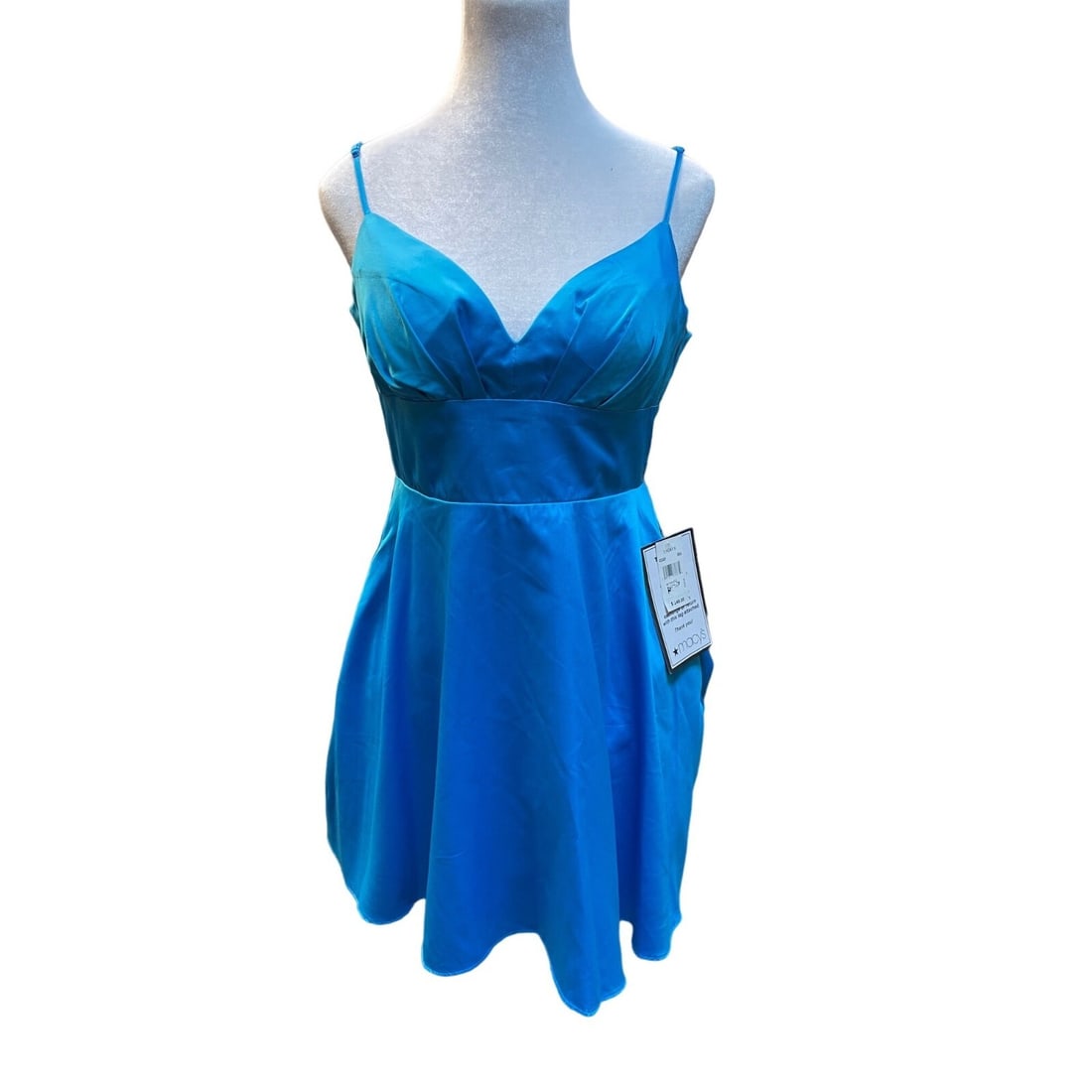 B Darlin Blue Satin Fit and Flare V Neck Dress Size 10 (1 of 3)