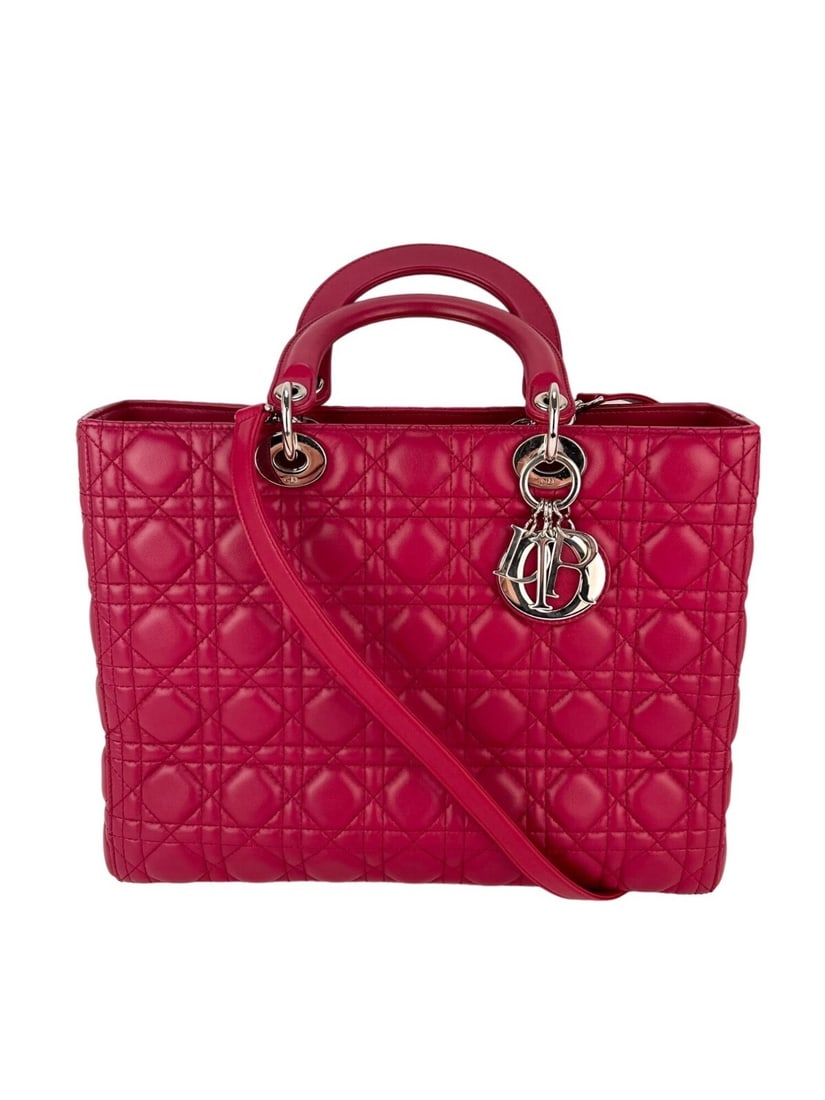 Christian Dior Red Lambskin Cannage Large Lady Dior Shoulder Bag (1 of 11)