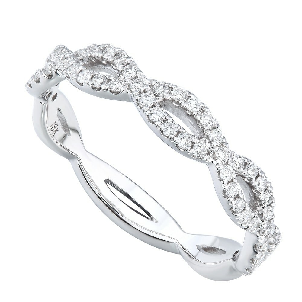 Rachel Koen 18K White Gold 0.32ct Diamond Pave Infinity Ring: Rachel Koen 18K White Gold 0.32ct Diamond Pave Infinity Ring This elegant 18K white gold infinity wedding band is beautifully adorned with 0.32 carats of genuine white round diamonds, showcasing a stu