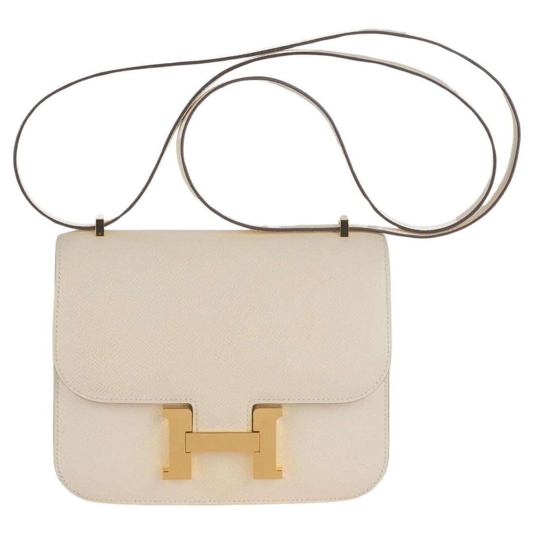 Hermes Mini Constance 18cm Craie Epsom Handbag Gold Hardware: Hermes Mini Constance 18cm Craie Epsom Handbag Gold Hardware The Hermes Mini Constance Handbag in Craie Epsom features a chic and versatile design that seamlessly blends elegance with functionality. M