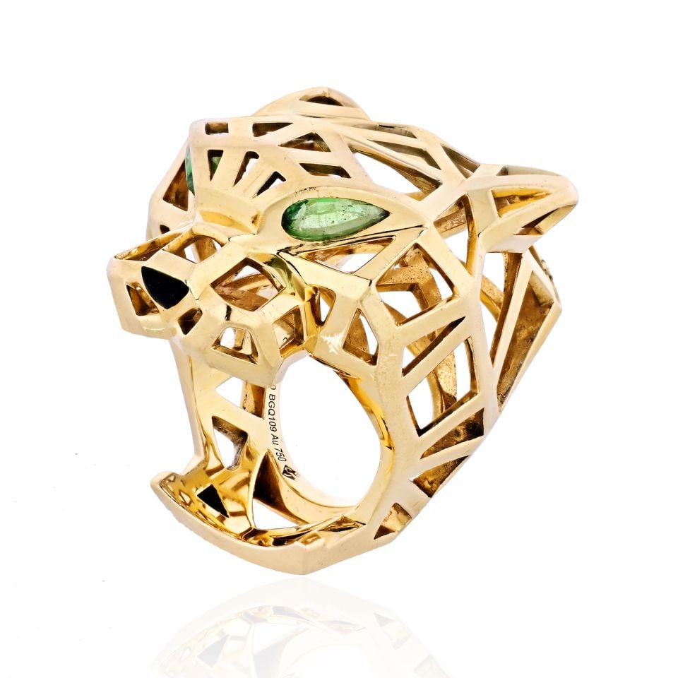 Cartier Panthere 18K Yellow Gold Skeleton Ring Size 5.25: Cartier Panthere 18K Yellow Gold Skeleton Ring Size 5.25 This stunning Cartier Panthere ring is a unique piece crafted from 18K yellow gold, showcasing a distinctive skeleton design that highlights th