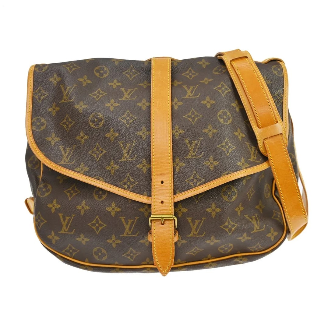 Louis Vuitton Saumur Brown Canvas Shoulder Bag: Louis Vuitton Saumur Brown Canvas Shoulder Bag Louis Vuitton Saumur shoulder bag in brown monogram canvas. This piece is made in France and is presented in good condition with visible wear. The exteri