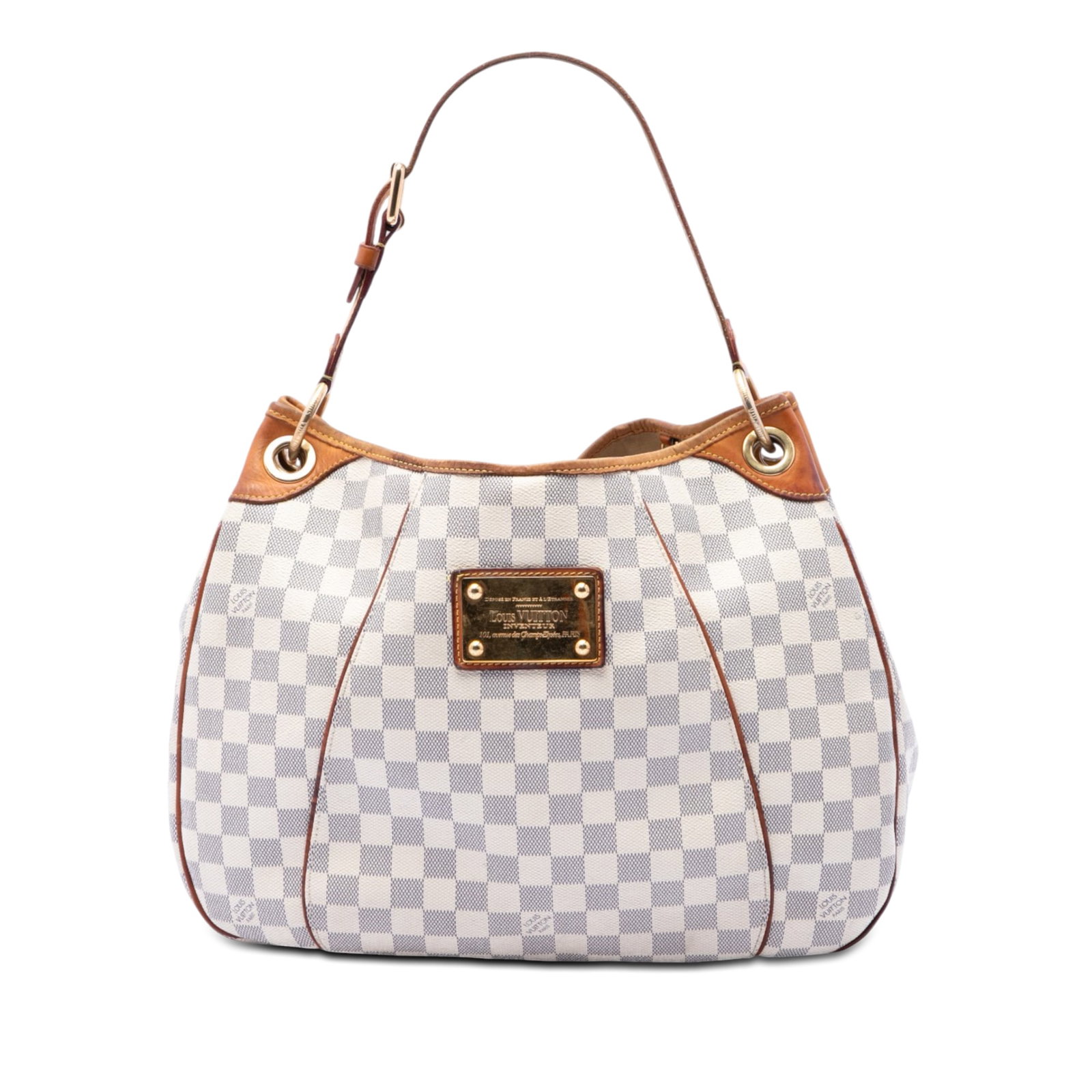 Louis Vuitton Galliera PM Damier Azur Shoulder Bag: Louis Vuitton Galliera PM Damier Azur Shoulder Bag Louis Vuitton Damier Azur Galliera PM shoulder bag crafted with a damier canvas body and vachetta leather trim. It features a flat vachetta leather s
