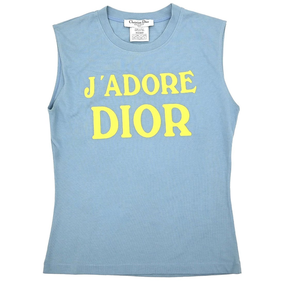 Dior Logo Cotton Tank Top Womens FR 38 Sleeveless: Dior Logo Cotton Tank Top Womens FR 38 Sleeveless Sleeveless Christian Dior tank top in 100% cotton with a round neckline, regular fit, and logo accent. Made in Italy, this women's top is marked size 