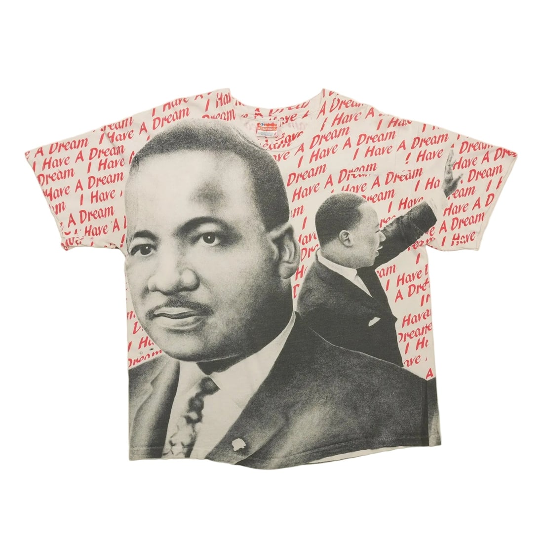 Vintage 1990s MLK Dream Graphic Cotton T Shirt XL: Vintage 1990s MLK Dream Graphic Cotton T Shirt XL This is an original vintage 1990s Martin Luther King "I Have A Dream" all-over print shirt. It is not a modern reproduction. The shirt is made from 10