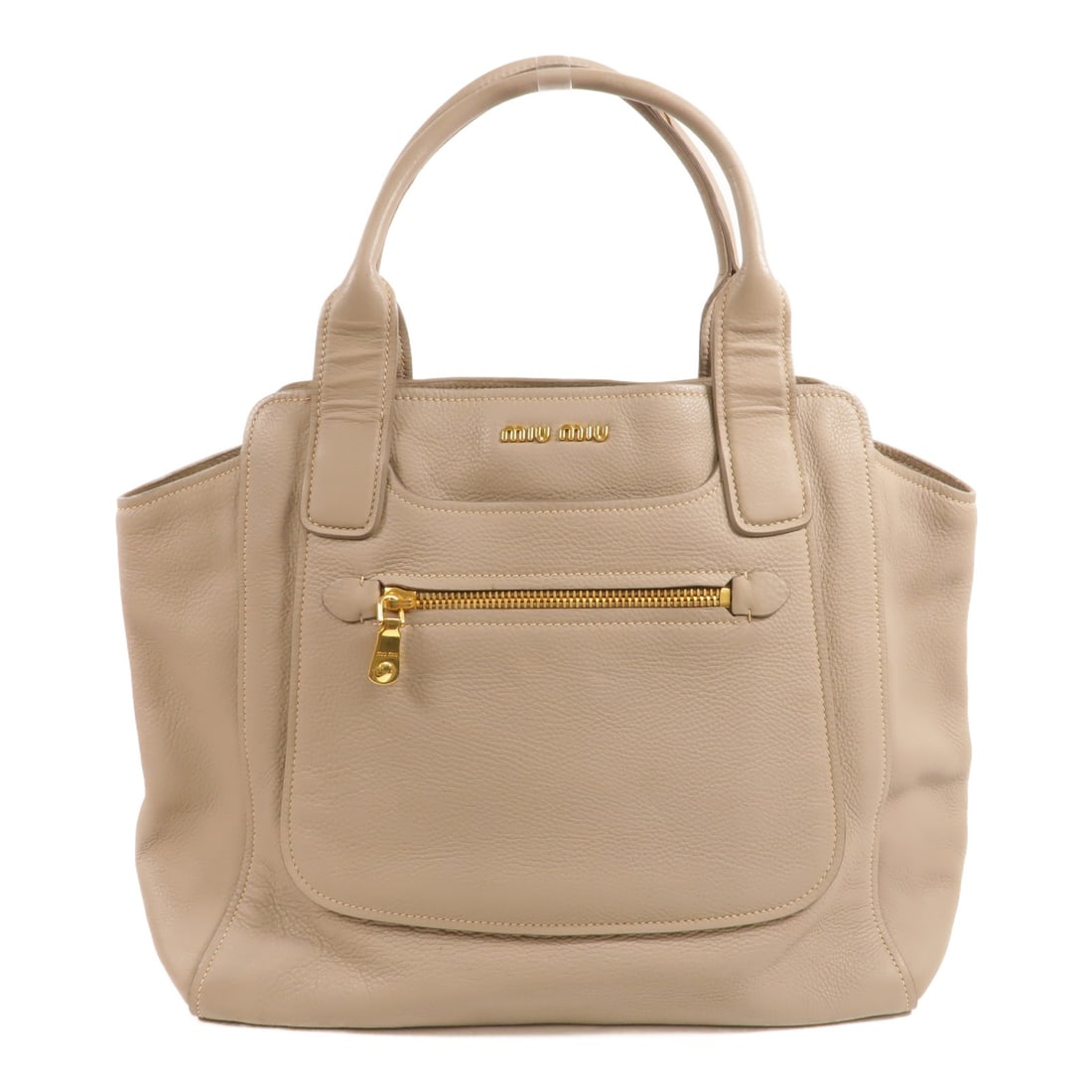 Grey Calfskin Handbag with GHW MIU MIU: Grey Calfskin Handbag with GHW MIU MIU A MIU MIU handbag in gray calfskin leather with a structured design and practical storage details. It comes with storage bags and shows reasonable wear and tear,