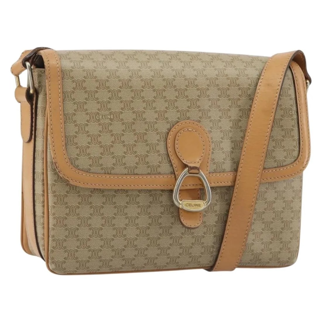Celine Vintage Macadam Canvas Handbag with Leather Trim: Celine Vintage Macadam Canvas Handbag with Leather Trim Vintage Celine Macadam bag in beige canvas with leather trim. Made in Italy, this piece shows overall good pre-owned condition with light wear a