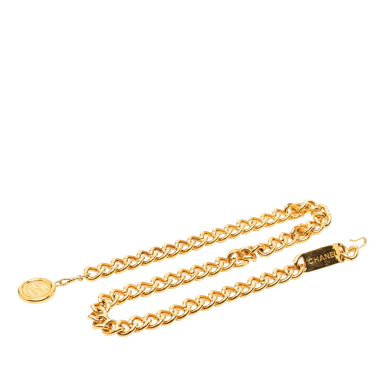 Chanel Gold Metal Chain Belt with CC Medallion Accent (1 of 4)