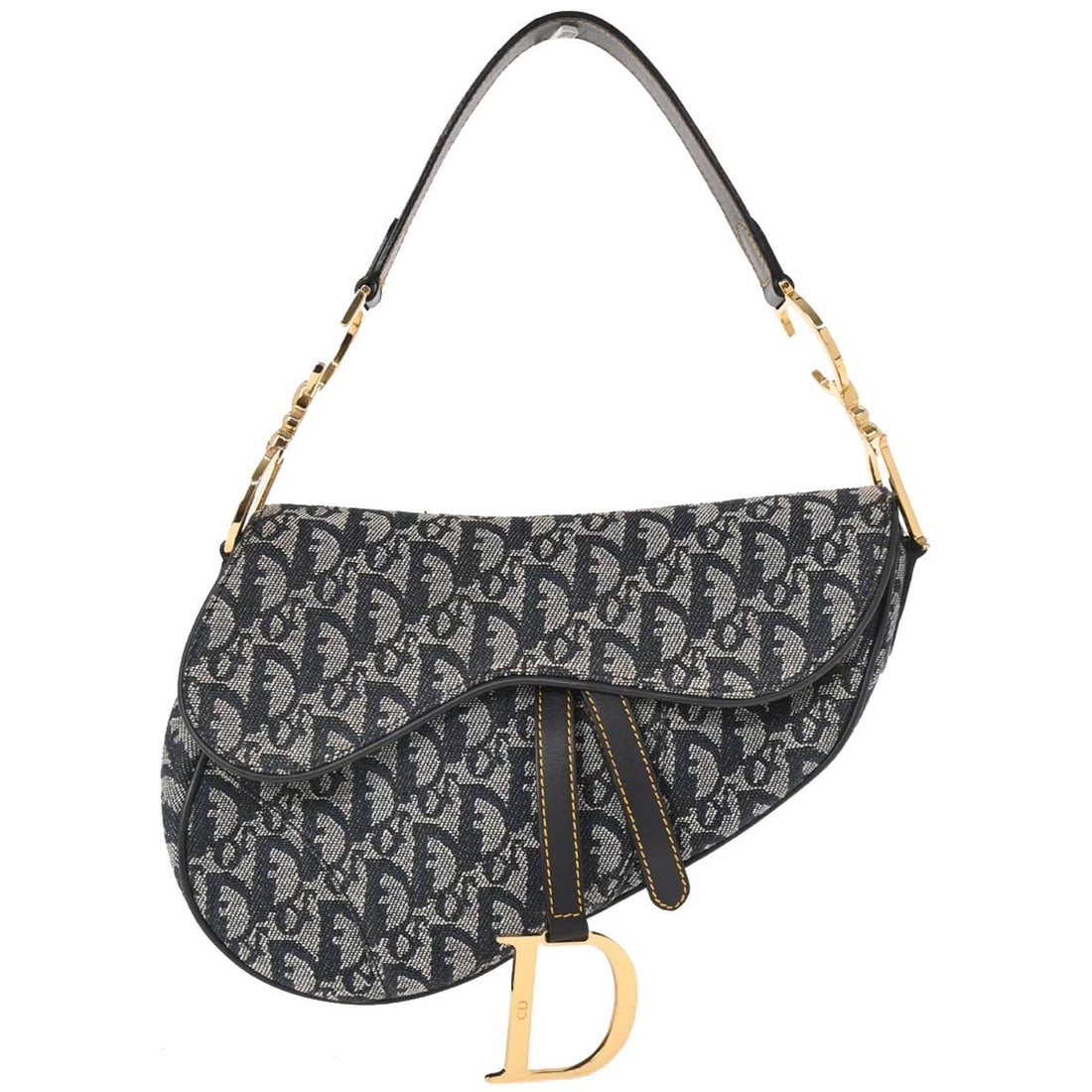 Dior Trotter Saddle Shoulder Bag Navy Canvas Leather RU1011: Dior Trotter Saddle Shoulder Bag Navy Canvas Leather RU1011 Christian Dior Trotter Saddle handbag in navy canvas and leather with a shoulder strap and Velcro closure. Made in Italy, this medium saddle