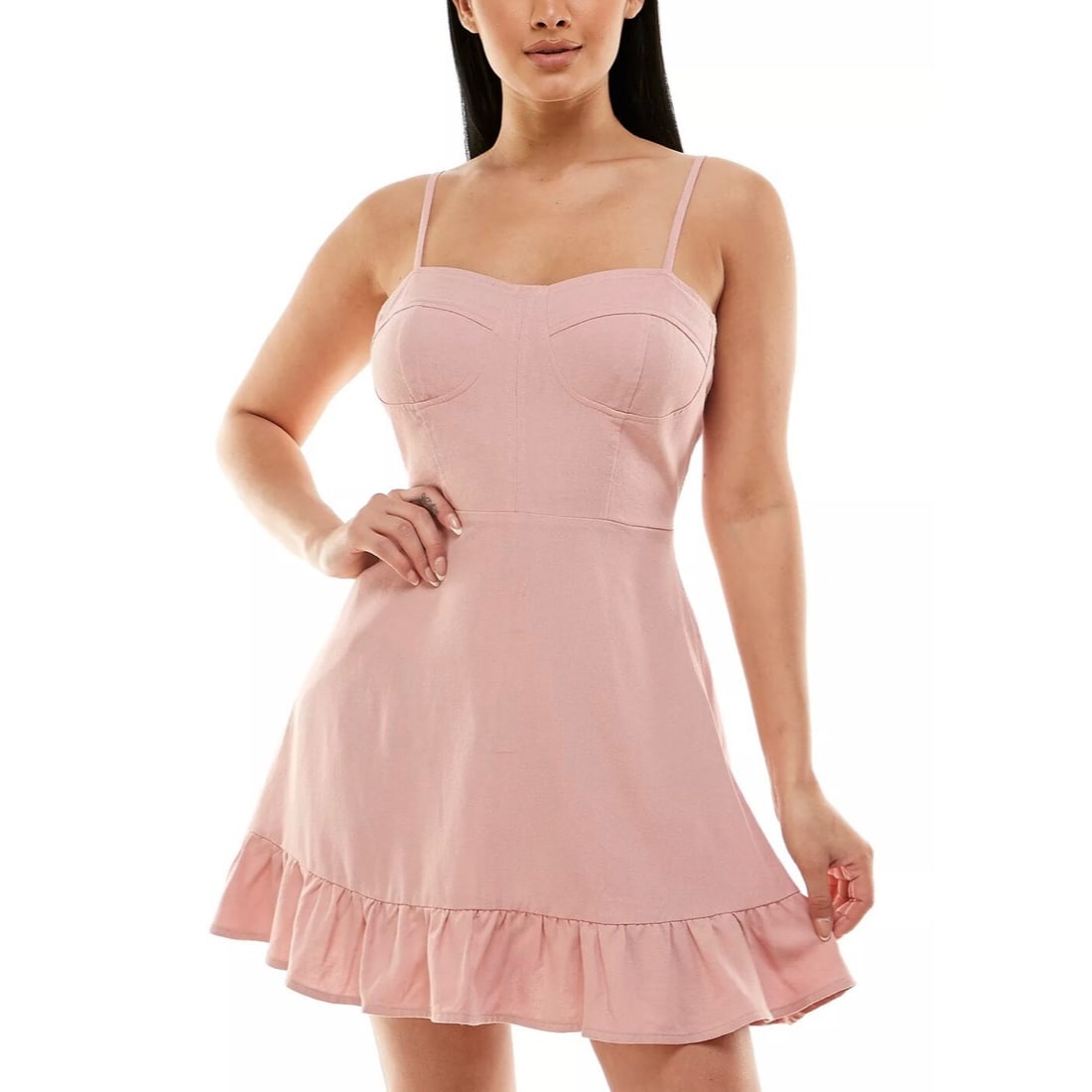 Speechless Juniors Ruffled Hem Spaghetti Strap Dress Dusty Blush M: Speechless Juniors Ruffled Hem Spaghetti Strap Dress Dusty Blush M Elevate your style with this charming Juniors' Ruffled-Hem Spaghetti Straps Dress in Dusty Blush. This delightful A-Line Mini dress f